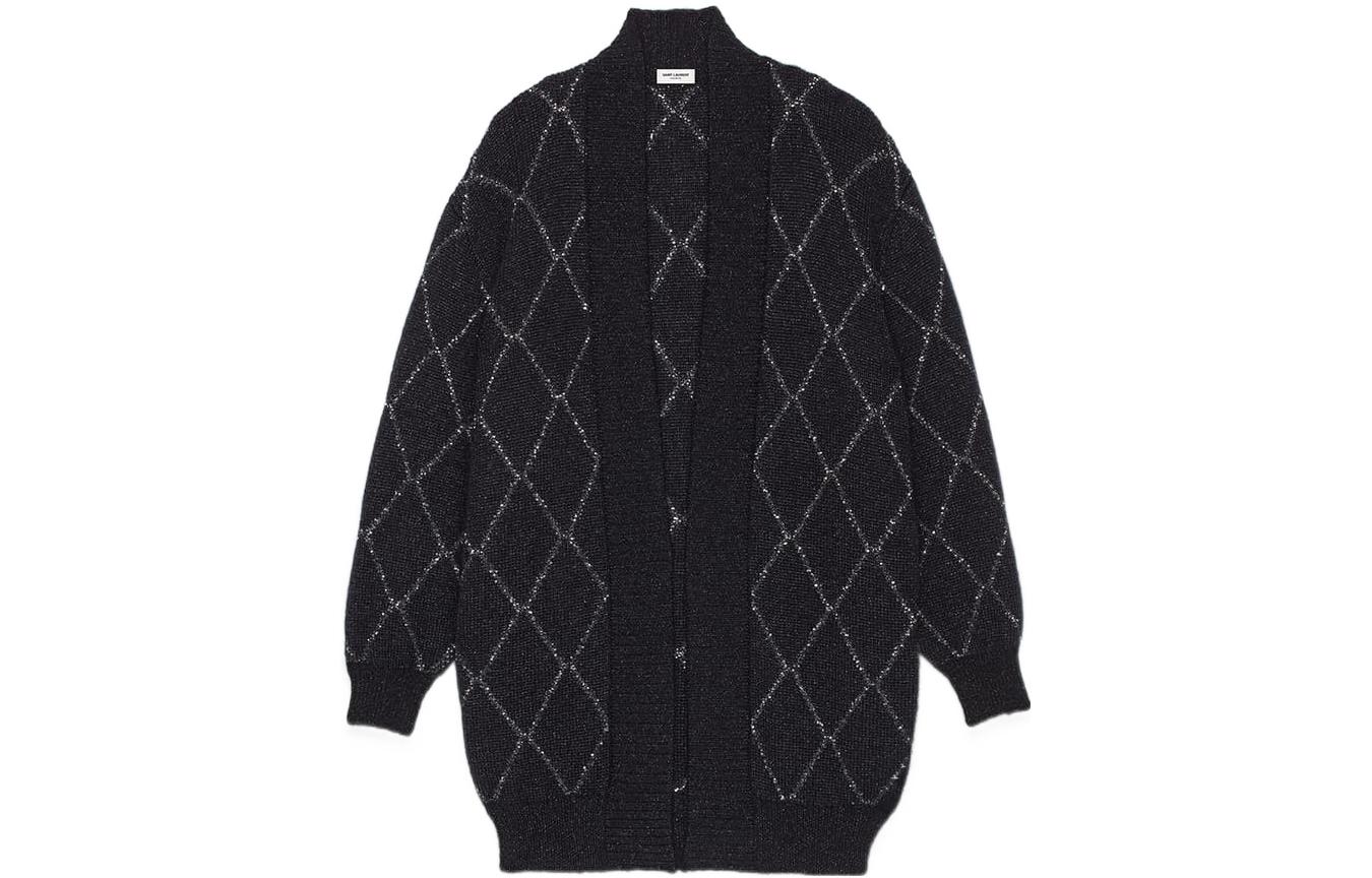 (Women) SAINT LAURENT FW22  Black Striped V-Neck Button Knit Cardigan Sweater. 717822Y75UK1081