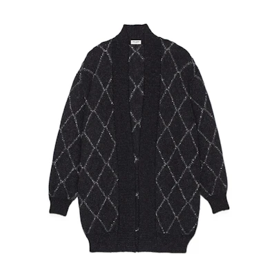 (Women) SAINT LAURENT FW22 Black Striped V-Neck Button Knit Cardigan Sweater. 717822Y75UK1081
