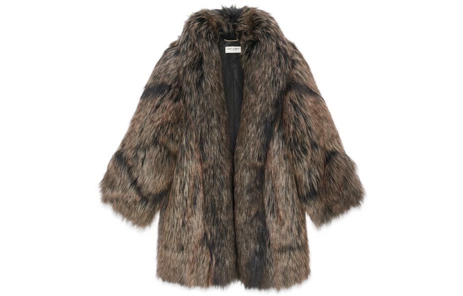 (Women) Saint Laurent FW22  Brown Faux Fur Collarless Jacket Coat. 707411Y4F671051