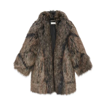 (Women) Saint Laurent FW22 Brown Faux Fur Collarless Jacket Coat. 707411Y4F671051
