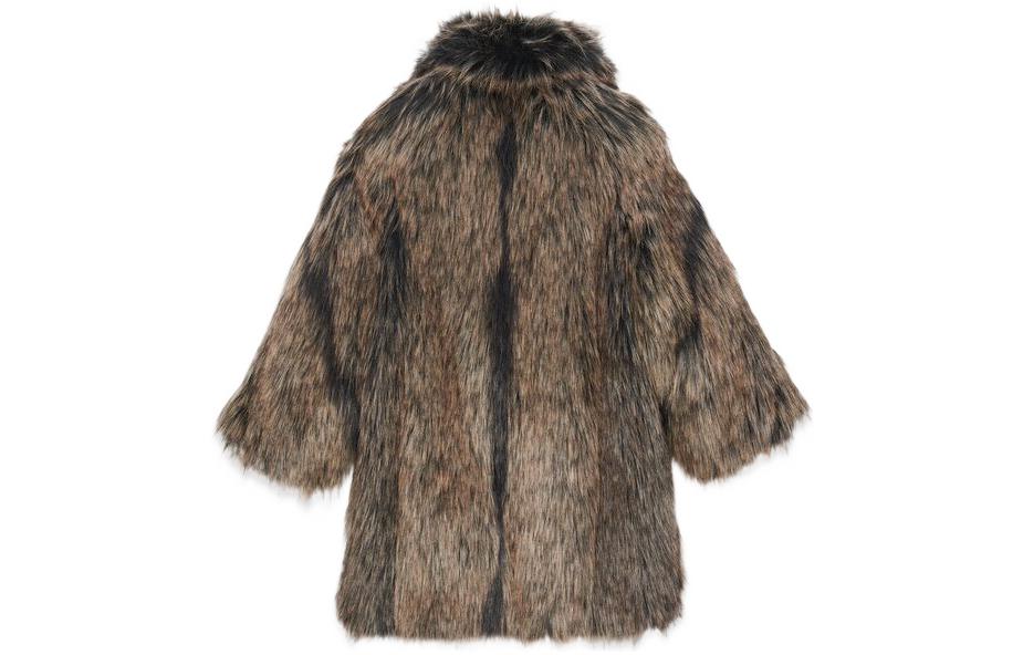 Lookbook (W) Saint Laurent FW22 Chaqueta Abrigo Marrón sin Cuello de Piel Sintética. 707411Y4F671051