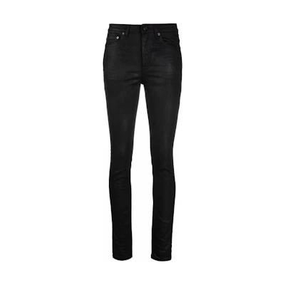 (Women) SAINT LAURENT FW22 Slim-Fit Solid Black Casual Jeans. 527379Y824K1076