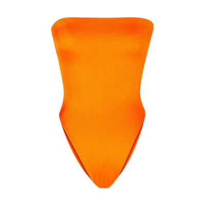 (Women) SAINT LAURENT FW22 Solid Strapless Sleeveless Swimsuit Orange 694554Y7E157540
