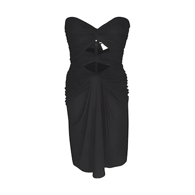 (Women) SAINT LAURENT FW22 Black Sleeveless Ruched Cut-Out Slim Fit Casual Dress Women 708358Y5F631000