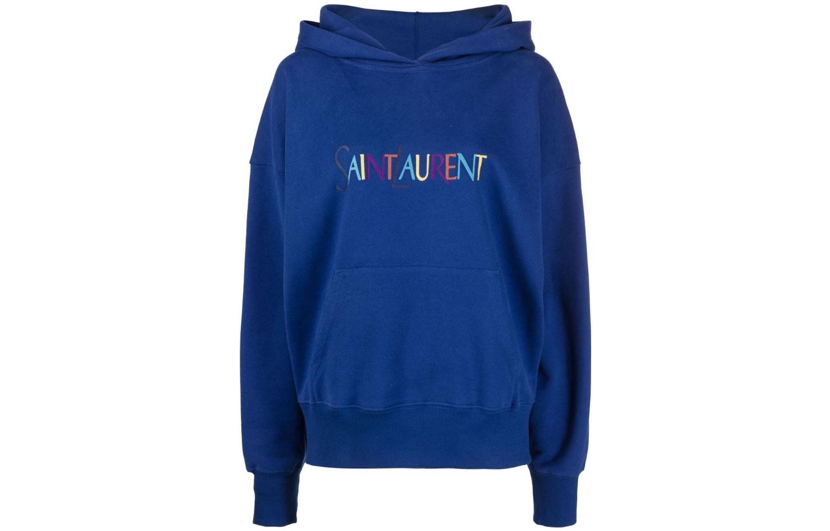 (Women) Saint Laurent FW22 Blue Logo Embroidered Long Sleeve Sweatshirt 717847Y37CG-4274