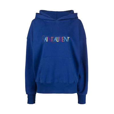 (Women) Saint Laurent FW22 Blue Logo Embroidered Long Sleeve Sweatshirt 717847Y37CG-4274