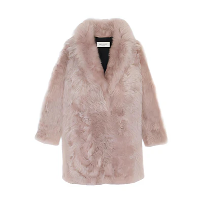 (Women) SAINT LAURENT FW22 Pink Mid-Length Leather Coat for Women. 708010YF2AF6959
