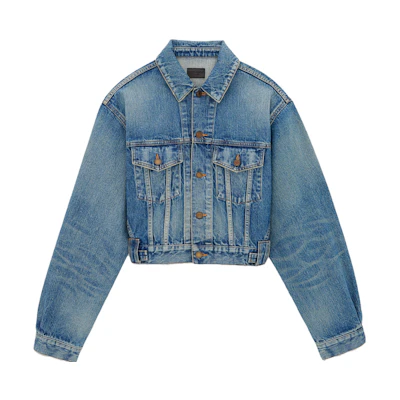 (Women) SAINT LAURENT FW23 Blue Denim Jacket Short Single-Breasted Casual Style. 771838Y11YC5092