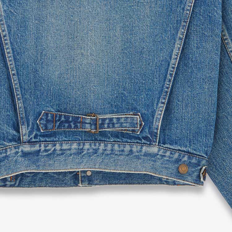 Shop (W) SAINT LAURENT FW23 Jaket Denim Biru Pendek Gaya Kasual Single-Breasted. 771838Y11YC5092