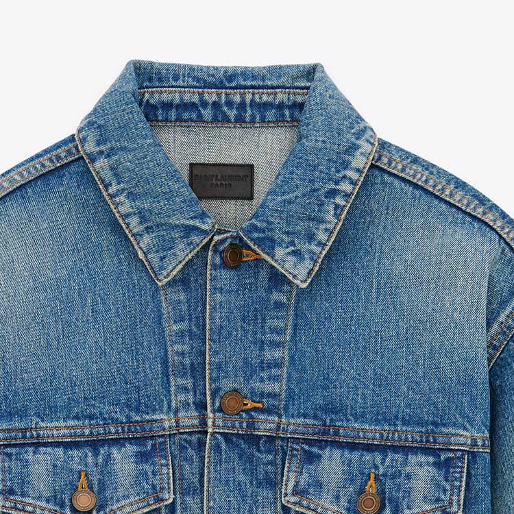 Purchase (W) SAINT LAURENT FW23 Jaket Denim Biru Pendek Gaya Kasual Single-Breasted. 771838Y11YC5092