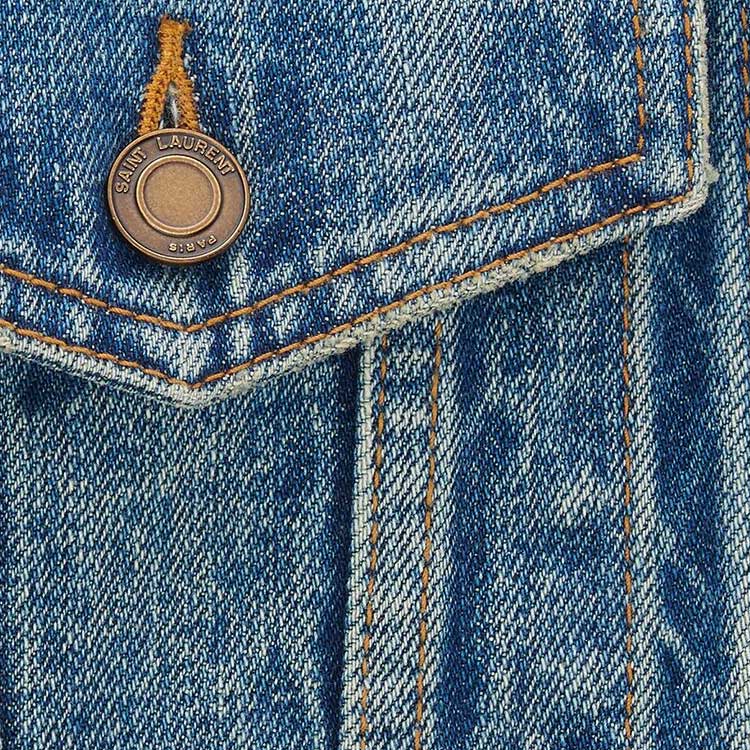 Details for (W) SAINT LAURENT FW23 Jaket Denim Biru Pendek Gaya Kasual Single-Breasted. 771838Y11YC5092