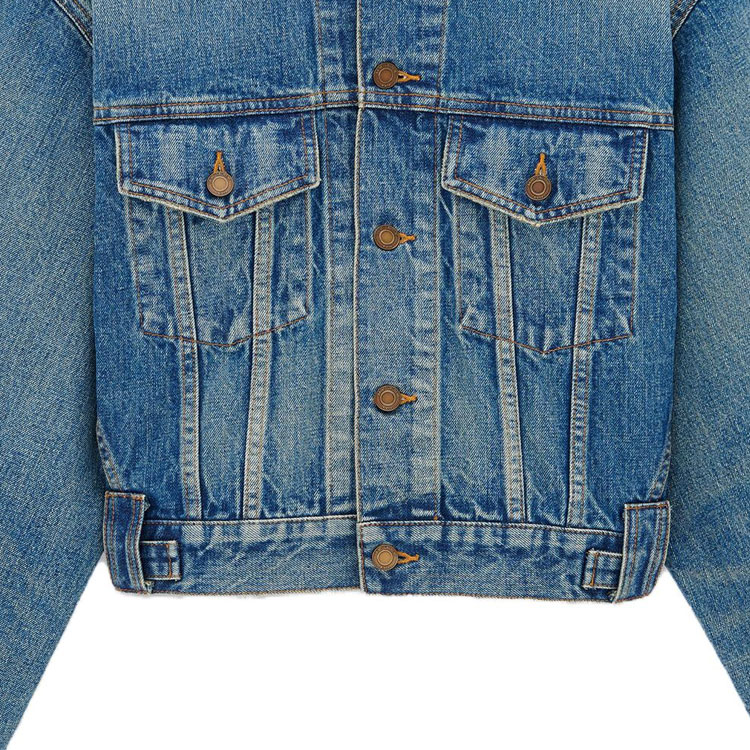 Cheap (W) SAINT LAURENT FW23 Jaket Denim Biru Pendek Gaya Kasual Single-Breasted. 771838Y11YC5092