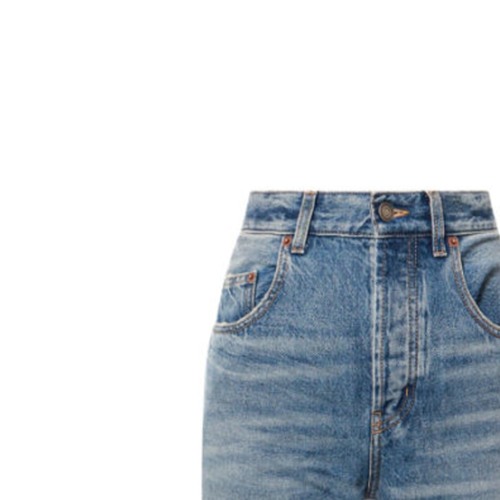 Shop (W) SAINT LAURENT FW23 Jeans Biru Mid-Rise Loose Straight dengan Kancing. 760009Y04PG4599