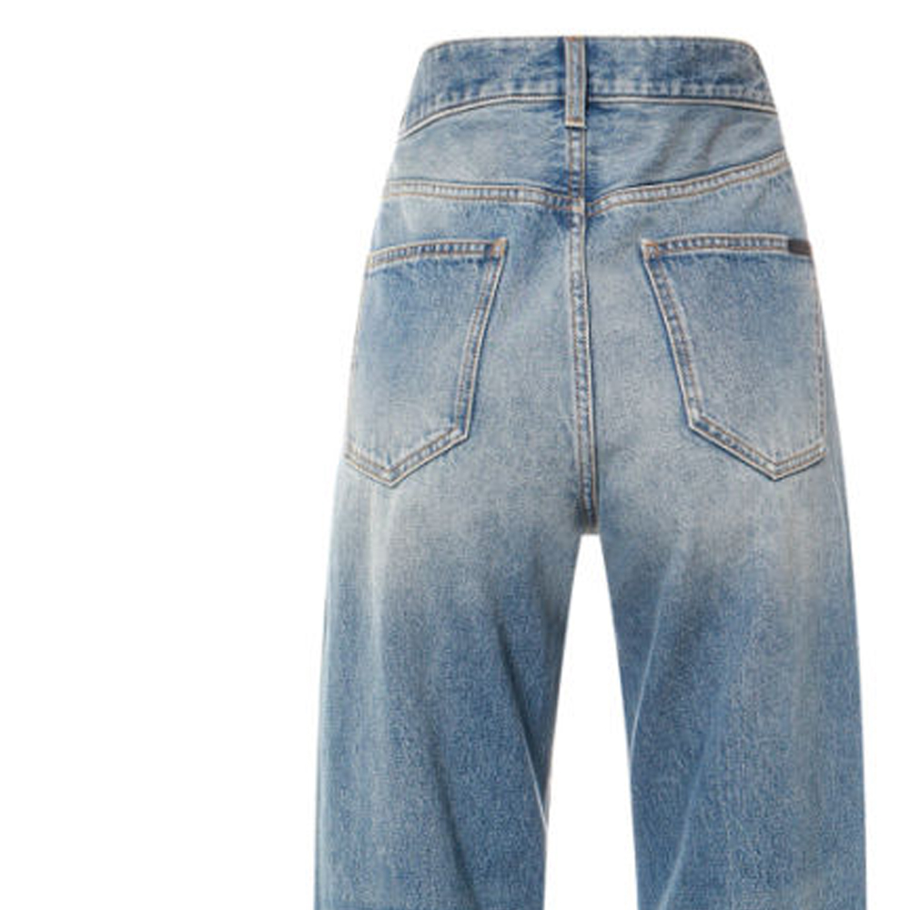Sizing (W) SAINT LAURENT FW23 Jeans Biru Mid-Rise Loose Straight dengan Kancing. 760009Y04PG4599