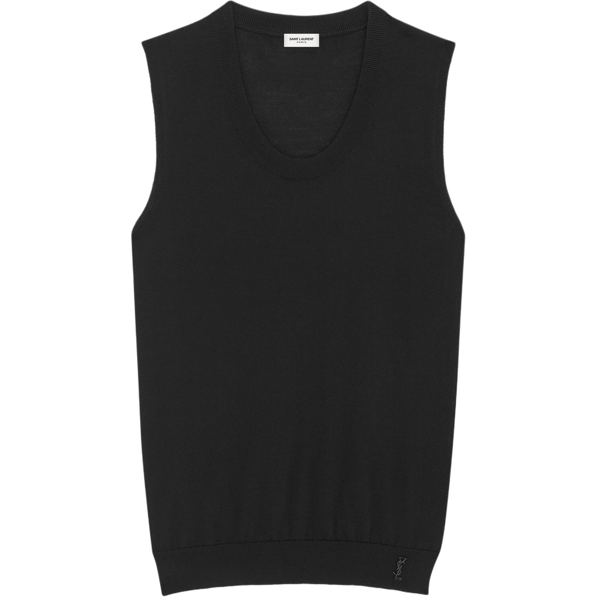 (Women) SAINT LAURENT FW23  Solid Color Sleeveless Crewneck Tank Top Black 774404Y75YW1000