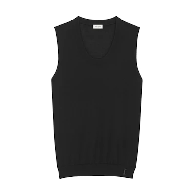 (Women) SAINT LAURENT FW23 Solid Color Sleeveless Crewneck Tank Top Black 774404Y75YW1000
