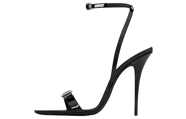 (Women) Saint Laurent Gippy Buckled Sandal Heels Black Leather 7095961TV001000