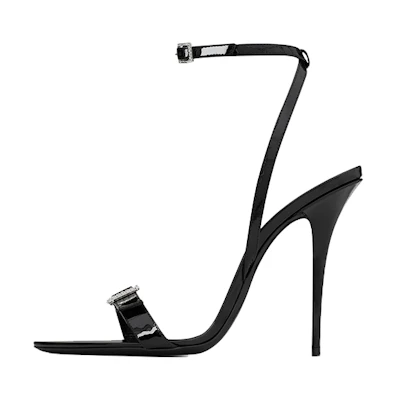 (W) Saint Laurent Gippy Buckled Sandal Heels Black Leather