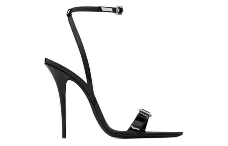 Order (W) Saint Laurent Gippy Sandal Tumit Kulit Hitam dengan Gesper 7095961TV001000