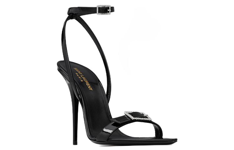 Lookbook (W) Saint Laurent Gippy Sandal Tumit Kulit Hitam dengan Gesper 7095961TV001000