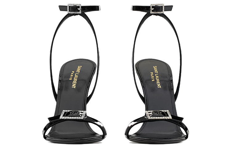 Shop (W) Saint Laurent Gippy Sandal Tumit Kulit Hitam dengan Gesper 7095961TV001000