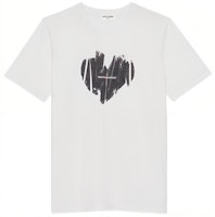 (Women) Saint Laurent Heart Print Crew-Neck Short Sleeve T-Shirt Women’s White 615522YBSO29744 (Women) Saint Laurent Heart Print Crew-Neck Short Sleeve T-Shirt Women’s White 615522YBSO29744