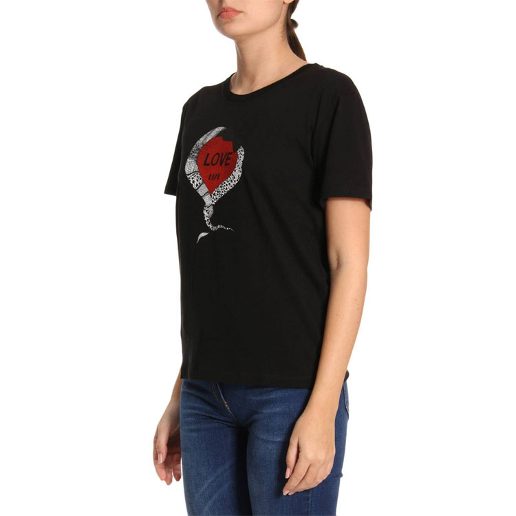 Purchase (W) 圣罗兰心形印花黑色圆领T恤。 497236-YB2MQ-1004