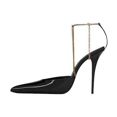 (W) Saint Laurent Heeled Slide 'Patent Black'