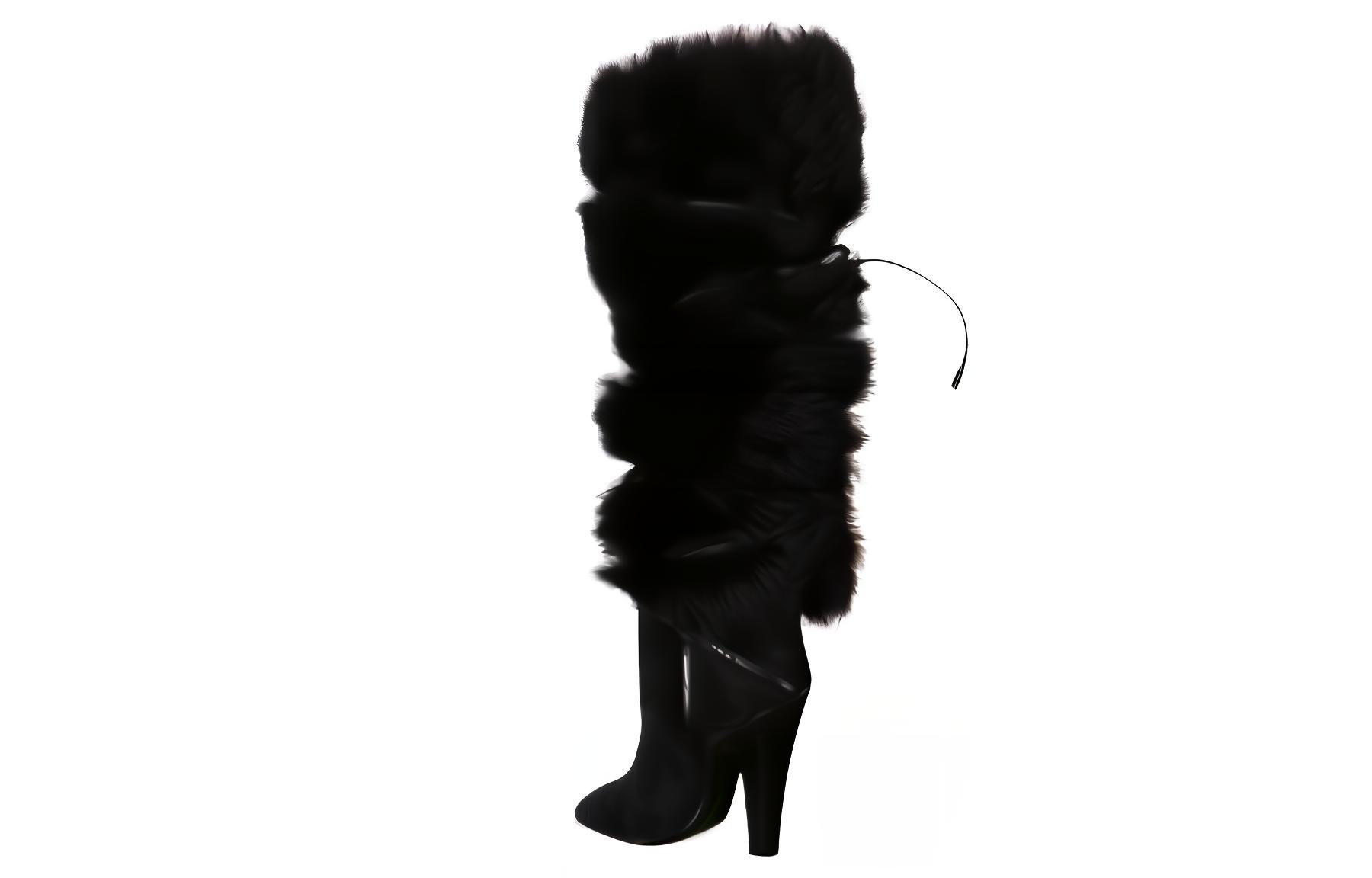 Lookbook (W) Bota Alta Saint Laurent 'Cuero Negro'. 673847AAAH01000