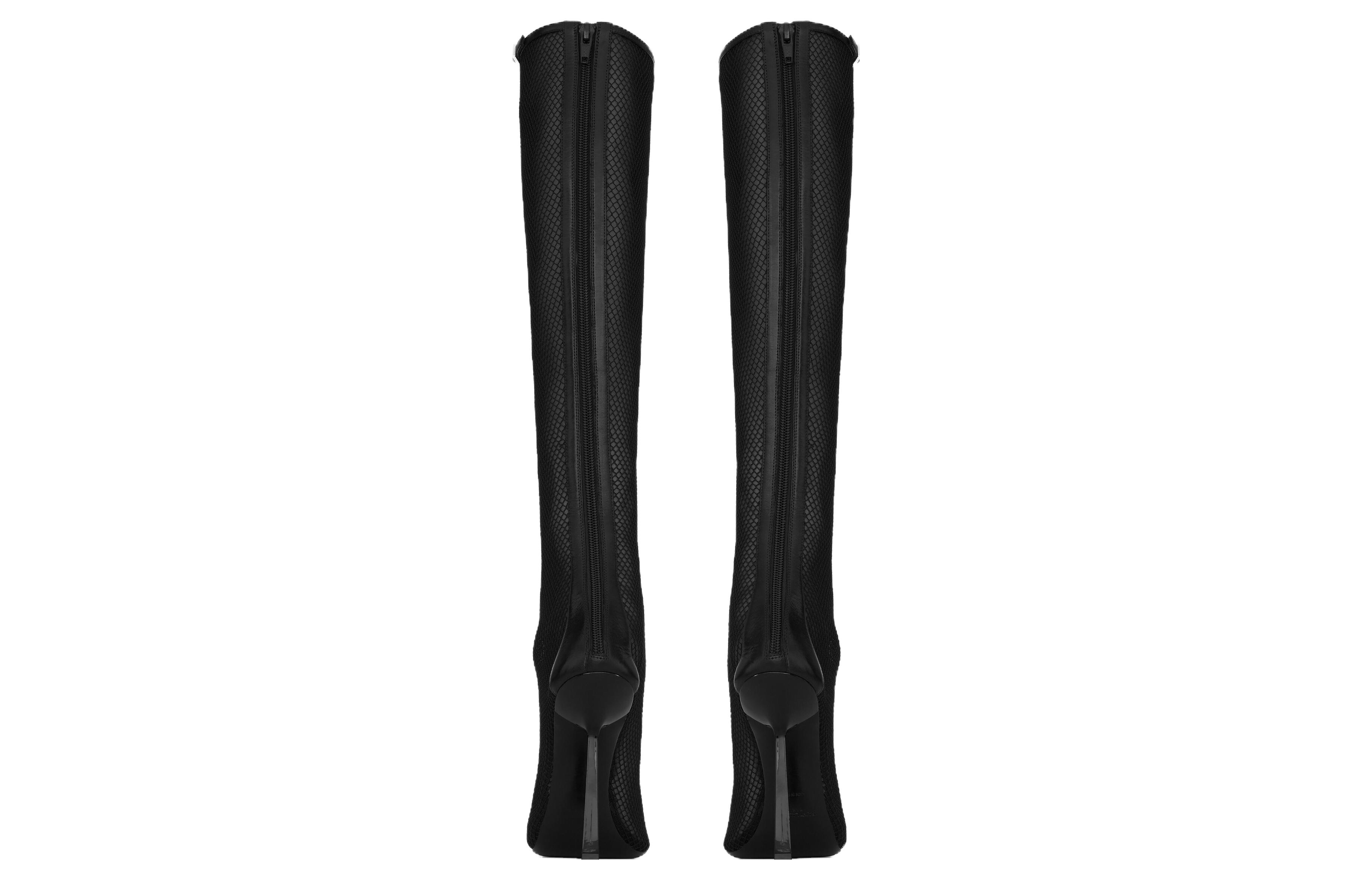 Shop SAINT LAURENT 聖羅蘭 皮革 簡約百搭 高筒靴 11.5cm 女款 黑色