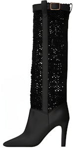 SAINT LAURENT 皮革 金屬扣 高筒靴 女款 黑色 Buy SAINT LAURENT 皮革 金屬扣 高筒靴 女款 黑色