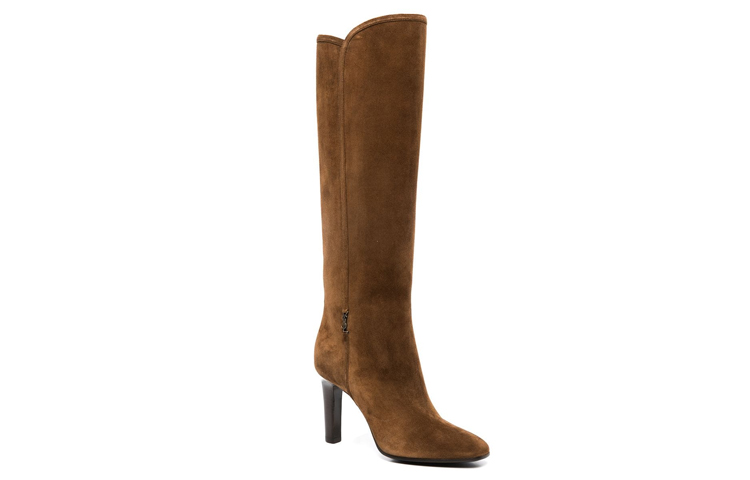 Shop (W) Saint Laurent Kasut Tinggi 'Brown Suede' 67232027D002708