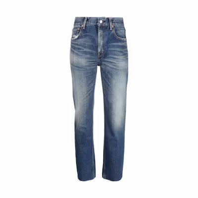 (Women) SAINT LAURENT High-Waisted Washed Vintage Straight Jeans Women Blue. 734311Y07HA4296