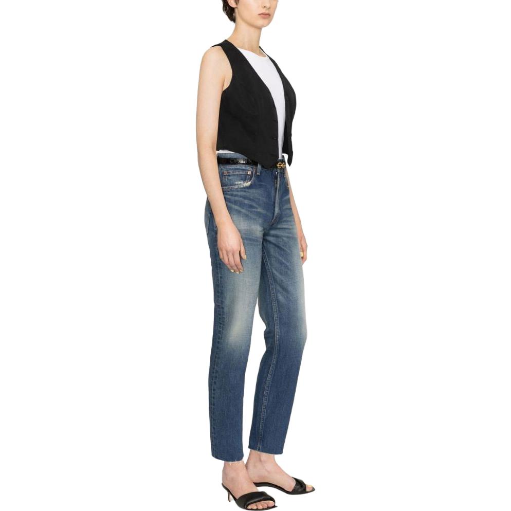 Purchase (Women) SAINT LAURENT High-Waisted Washed Vintage Straight Jeans Women Blue. 734311Y07HA4296