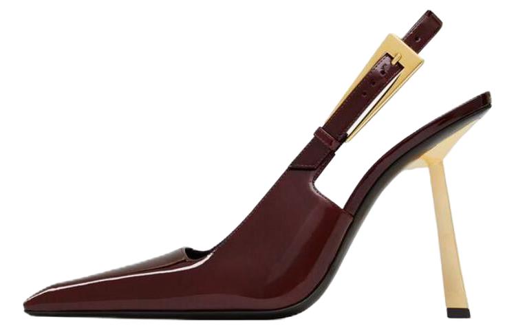 Buy (W) Saint Laurent Tumit Tinggi 11cm 'Kulit Coklat Gelap' 763421AAAPK2226