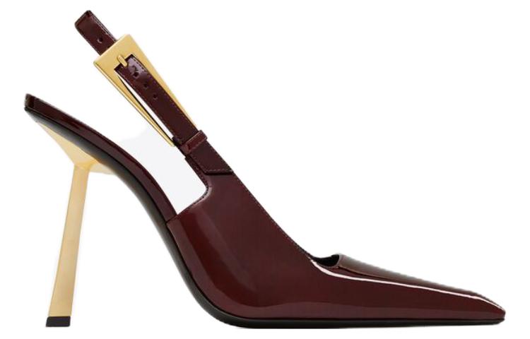 Order (W) Saint Laurent Tumit Tinggi 11cm 'Kulit Coklat Gelap' 763421AAAPK2226