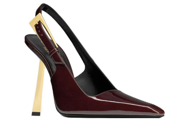 Lookbook (W) Saint Laurent Tumit Tinggi 11cm 'Kulit Coklat Gelap' 763421AAAPK2226