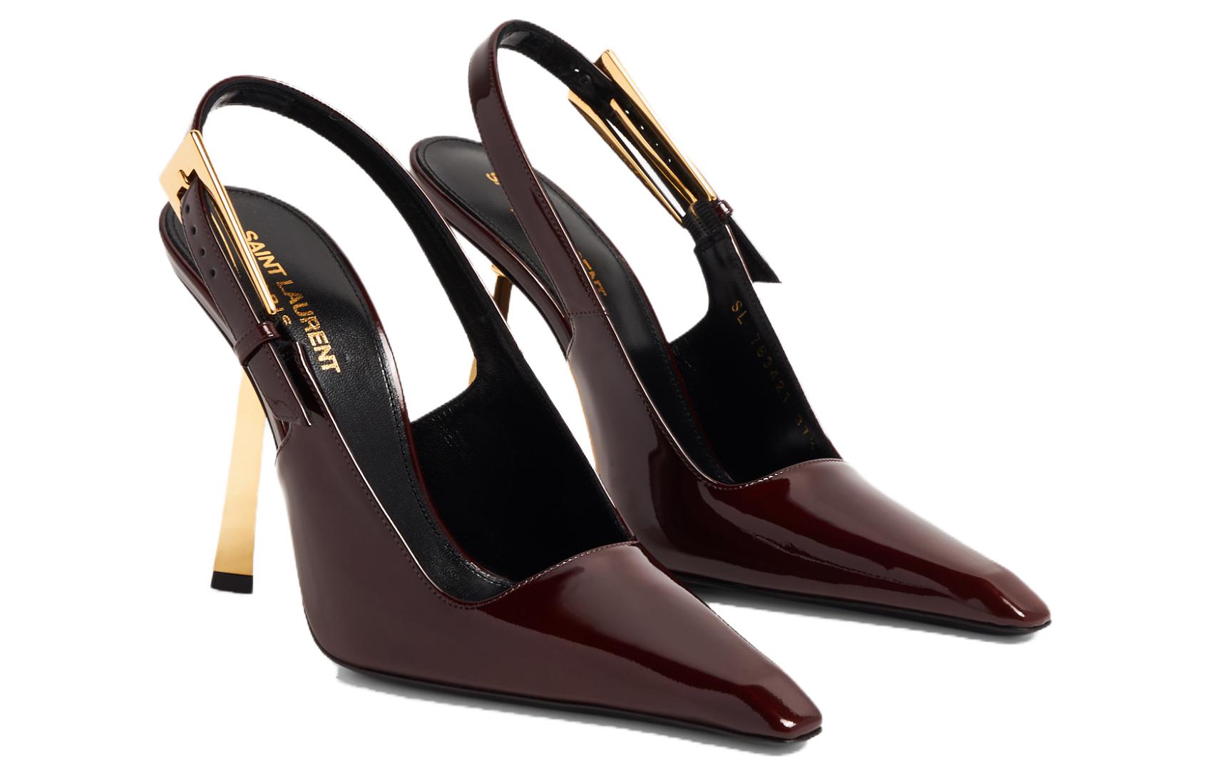 Shop (W) Saint Laurent Tumit Tinggi 11cm 'Kulit Coklat Gelap' 763421AAAPK2226