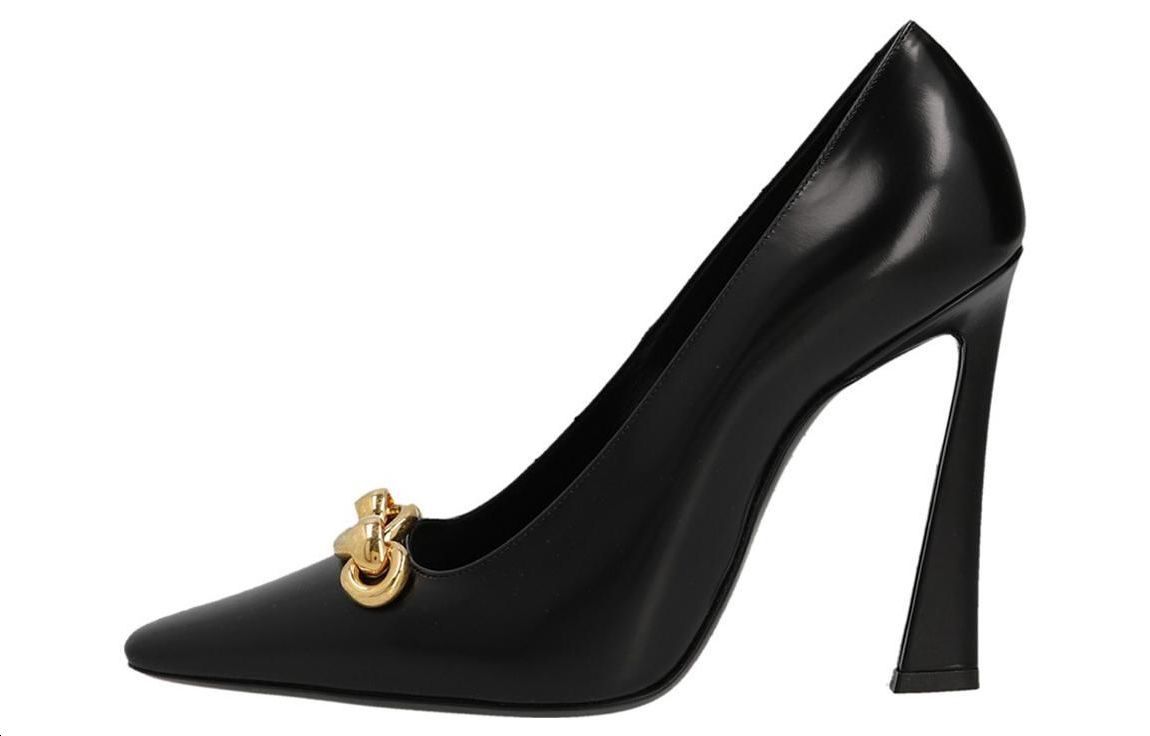 Buy (W) Saint Laurent Tumit Tinggi 'Kulit Hitam' 7165720XFKK1000