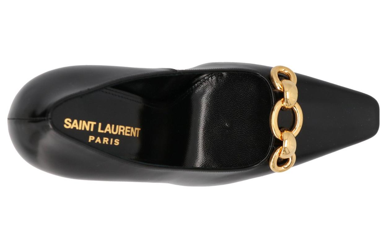 Lookbook (W) Saint Laurent Tumit Tinggi 'Kulit Hitam' 7165720XFKK1000