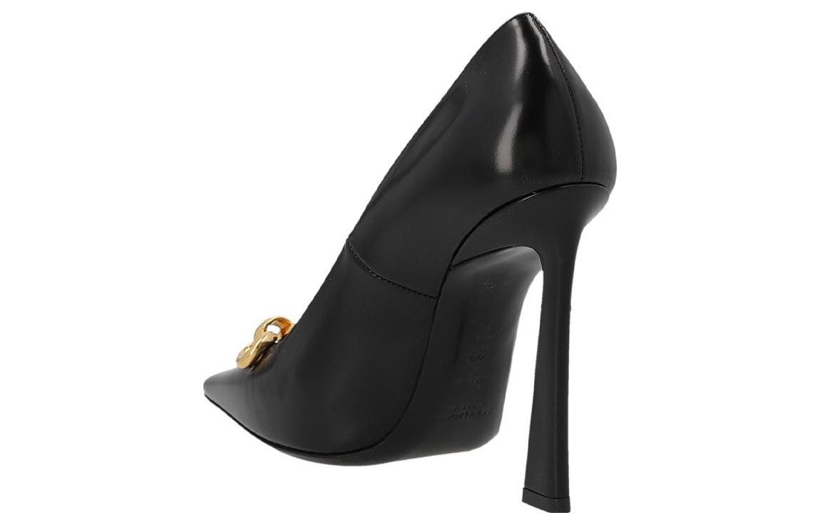 Shop (W) Saint Laurent Tumit Tinggi 'Kulit Hitam' 7165720XFKK1000