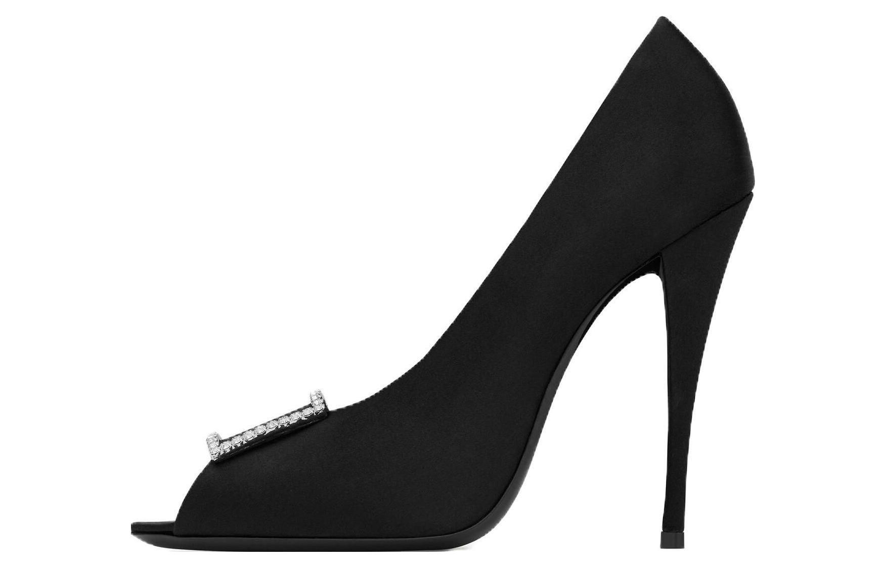 Buy (W) サンローラン ブラック スリム 11.5cm ハイヒール 763528F14NN1000