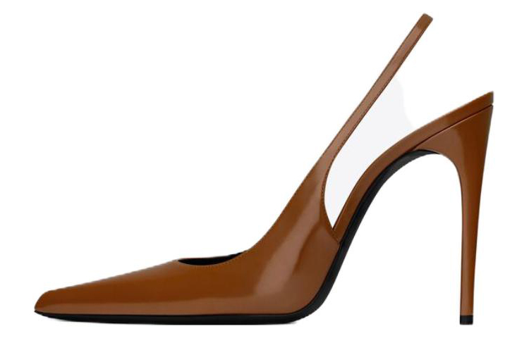 Buy 聖羅蘭 皮革 休閒 細跟 高跟鞋 女款 棕色