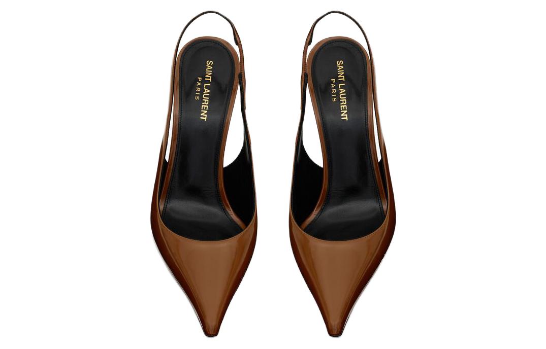 Lookbook 聖羅蘭 皮革 休閒 細跟 高跟鞋 女款 棕色