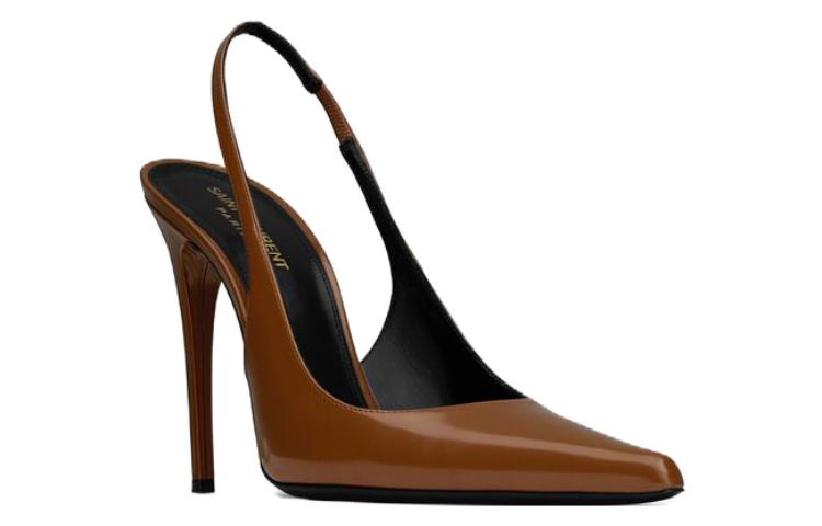 Shop 聖羅蘭 皮革 休閒 細跟 高跟鞋 女款 棕色