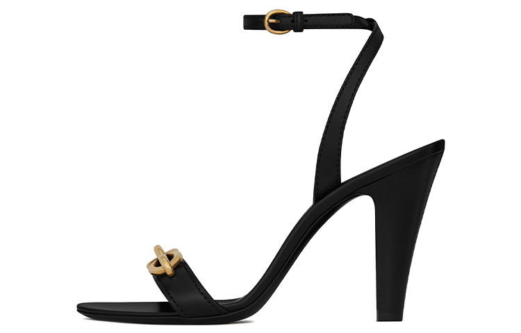 Buy (W) Saint Laurent Tumit Tinggi 'Rantai Kulit Hitam' 6574522WN001000