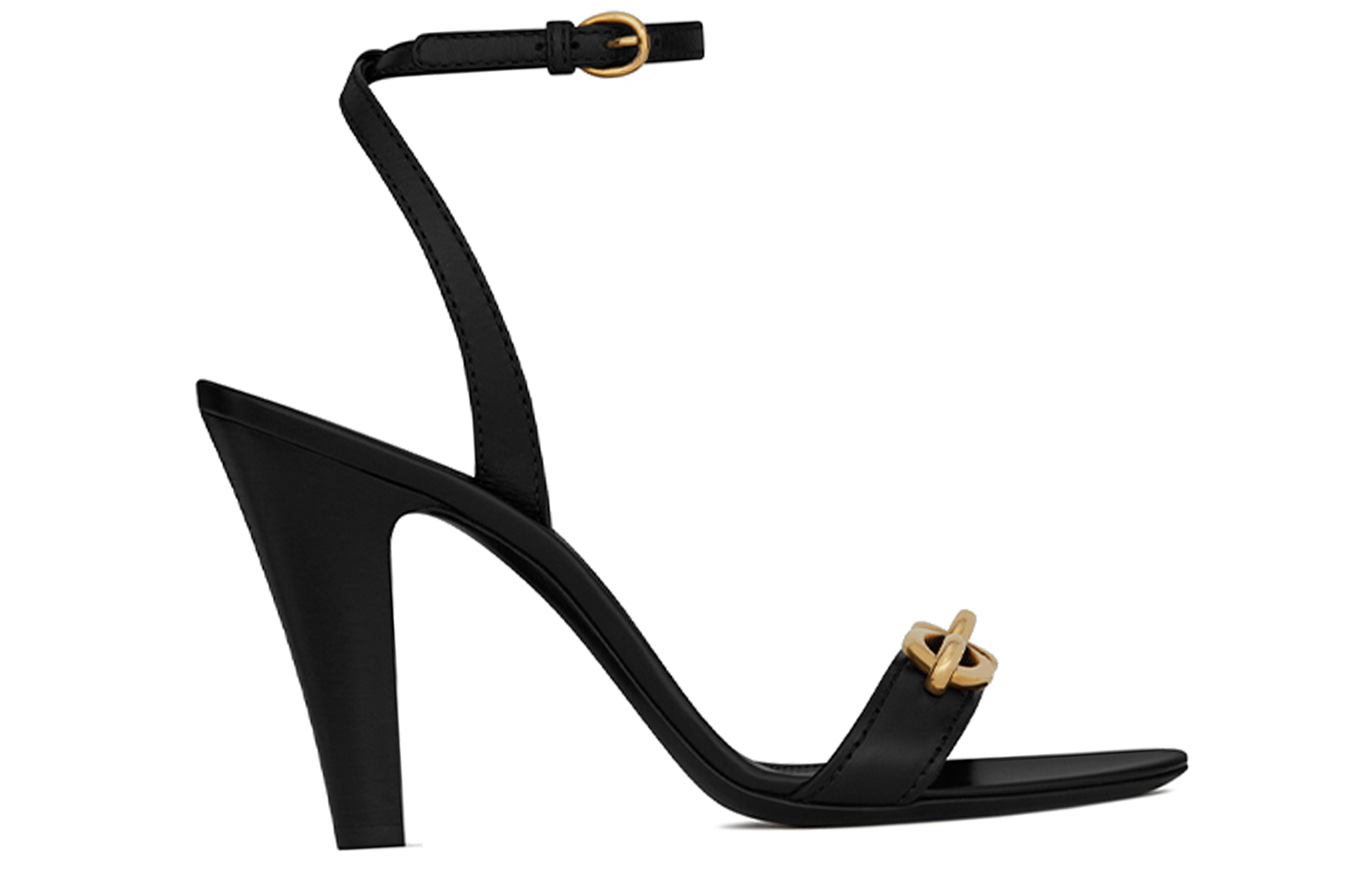 Order (W) Saint Laurent Tumit Tinggi 'Rantai Kulit Hitam' 6574522WN001000