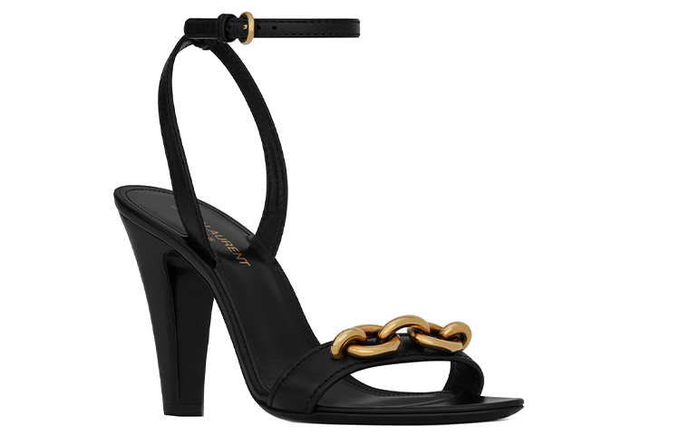 Lookbook (W) Saint Laurent Tumit Tinggi 'Rantai Kulit Hitam' 6574522WN001000