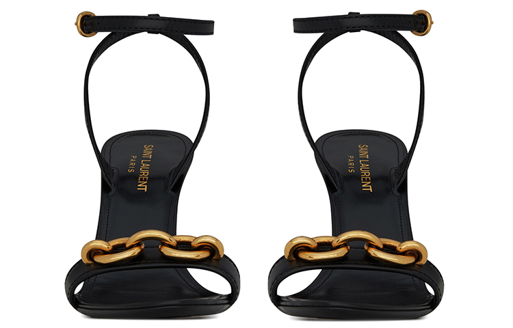 Shop (W) Saint Laurent Tumit Tinggi 'Rantai Kulit Hitam' 6574522WN001000