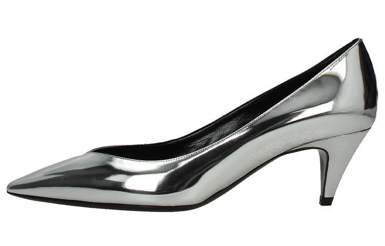 Buy (W) Saint Laurent Tumit Tinggi 'Kulit Perak' 586544AAL008105